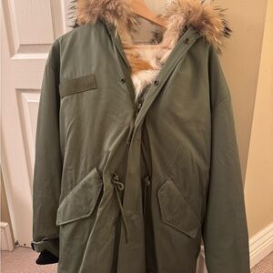 Mr & Mrs Italy Green Bomber Jacket with Fur Trim